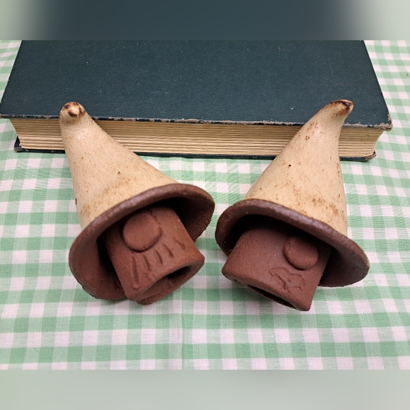 Other - Rustic Handcrafted Brown and Tan Clay Pair Of Gnome Figurines